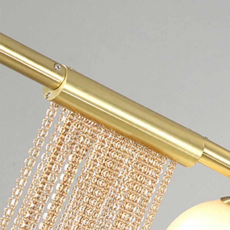 Golden Linear Chandelier Pendant Light with Bubble Shade Modern 6/9 Heads Opal Glass Hanging Fixture for Bedroom