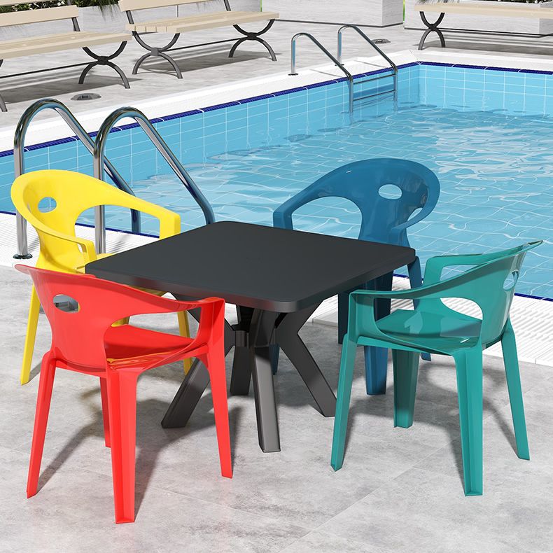 Plastic Square Dining Table Modern UV Resistant Patio Table with Umbrella Hole