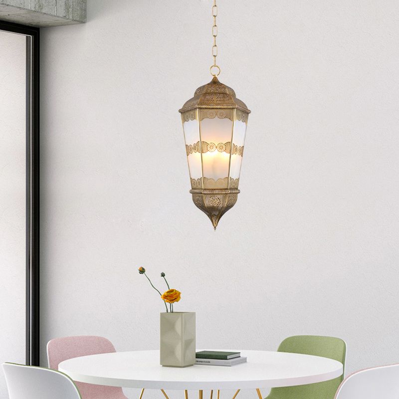 Lampadario in metallo lampadario sud -est asiatico a 3 lampadine ristorante ciondolo in ottone con tonalità in vetro smerigliato