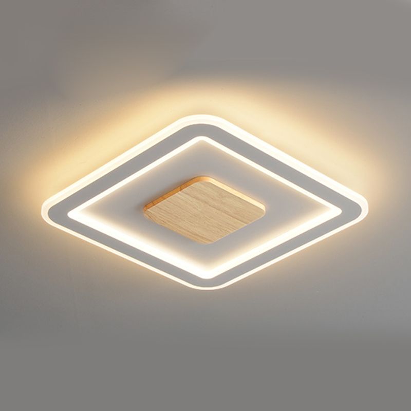 Simple Flush Mount Light Square LED Ceiling Lamp with Wood for Bedroom