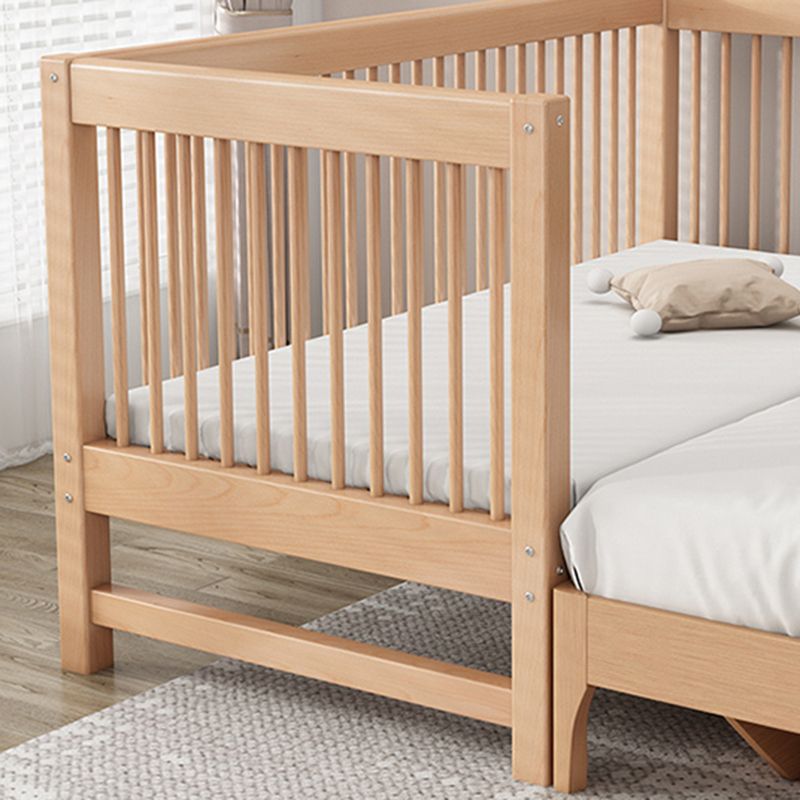 Solid Wood Nursery Crib in Natural Nursery Bed with Guardrails