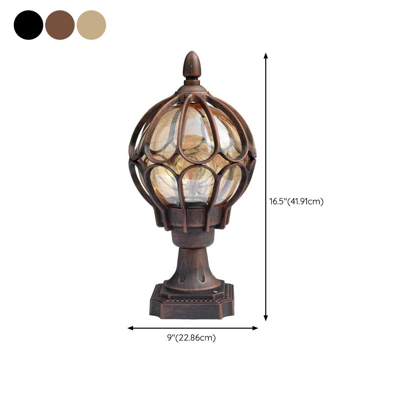 Ball Shape Metal Pillar Lamp Modern Style 1 Light Waterproof Outdoor Light