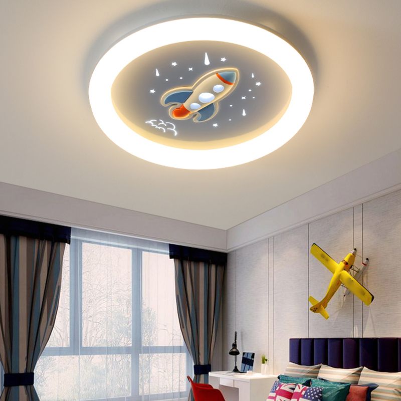 Round Shape LED Ceiling Lamp Kids Style Iron 1 Light Flush Mount for Study