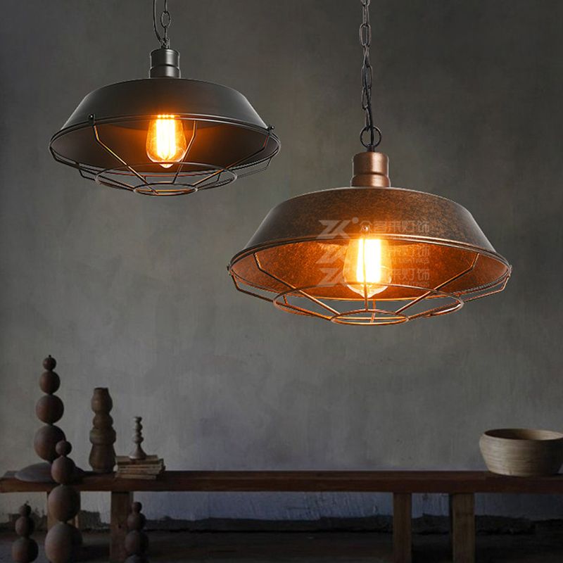 1 Light Caged Hanging Light Retro Industrial Style Metal Pendant for Restaurant