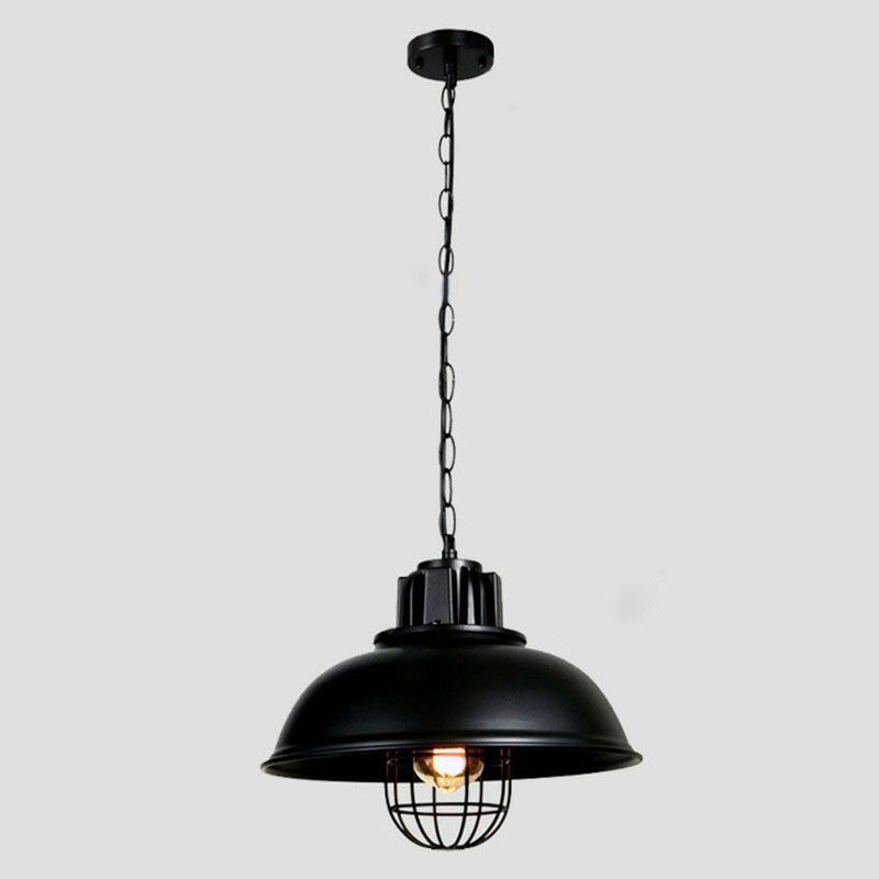 1 Head Suspension Lighting Retro Style Pot Cover Metal Pendant Ceiling Light in Black