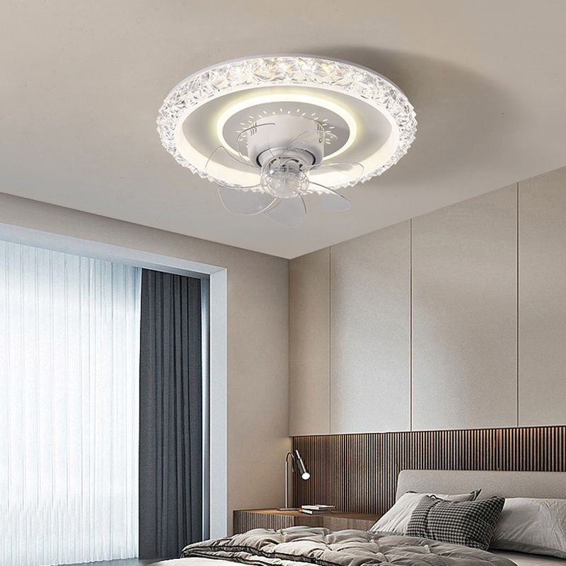 Modernism 7-Blade Ceiling Fan Polish Finish Metallic LED Fan with Light for Room