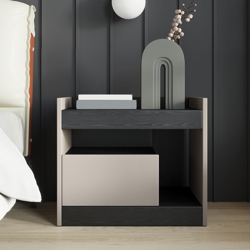 Contemporary Night Table Faux Wood Bedside Cabinet with Drawer