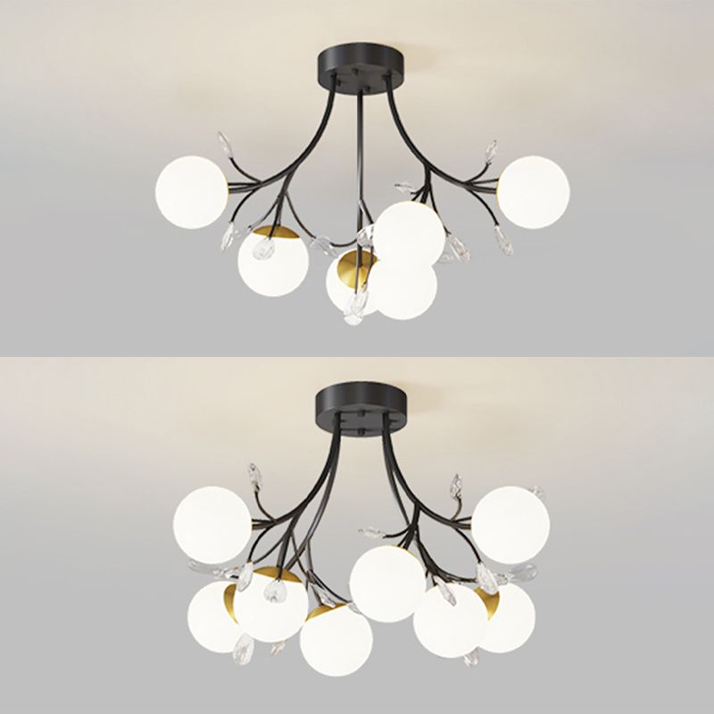 Nordic Style Ceiling Light Black Ceiling Lamp with Ball Glass Shade for Bedroom