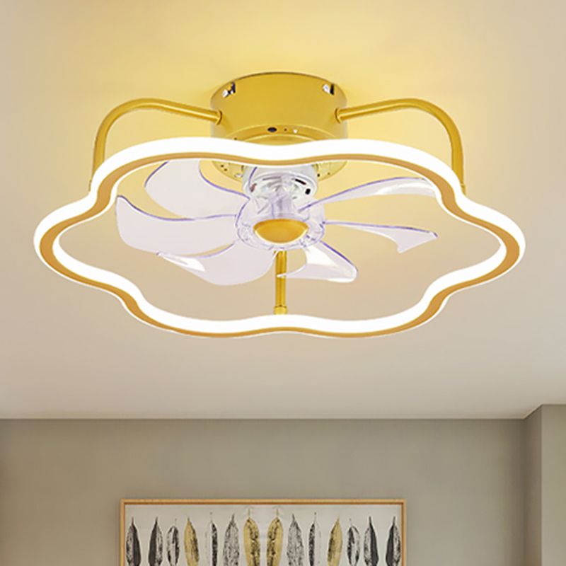 Remote Control Ring Shaped Acrylic Fan Light Minimalist 7-Blade LED Semi Flush Ceiling Light