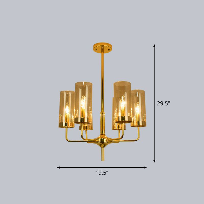 Cylindrical Up Chandelier Postmodern Glass Brass Finish Hanging Light for Living Room