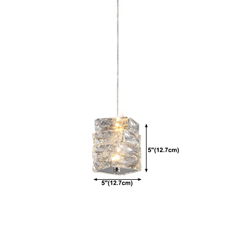 Postmodern Style Crystal Pendant Light Cuboid LED Hanging Pendant for Bedroom