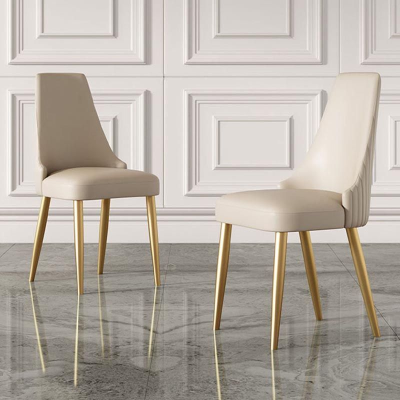 Glam Upholstered Dining Chair Leather Dining Chair with Gold Legs