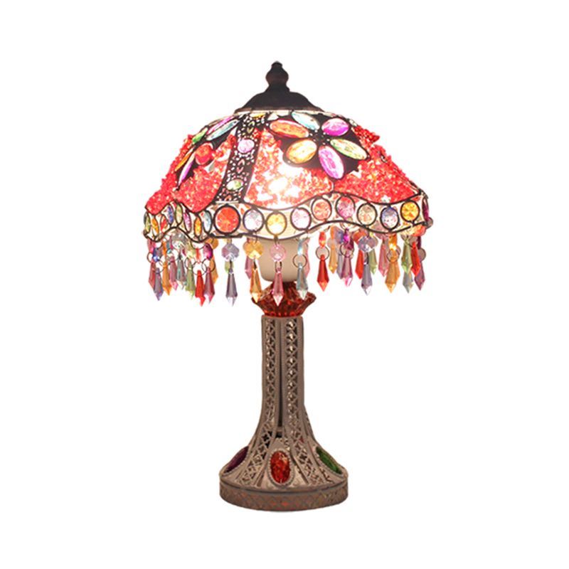 Bohemian Scalloped Table Lighting 1 Bulb Metal Nightstand Light in White/Red/Yellow for Living Room