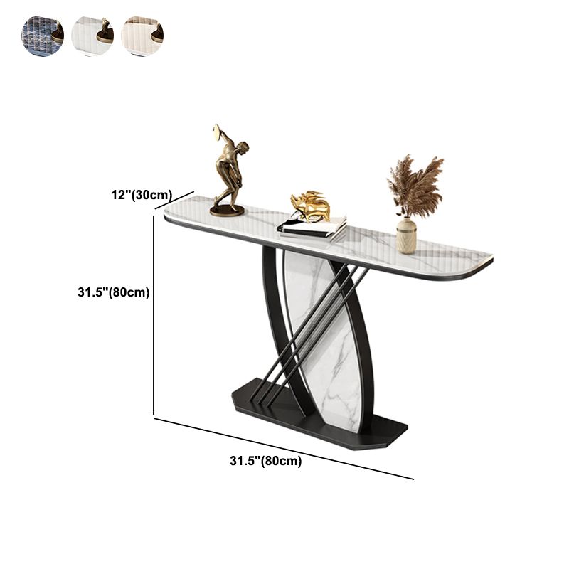 Contemporary Slate Console Table Pedestal Half Moon Stain Resistant Sofa Table