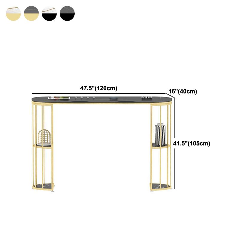 Glam Style Bar Table Oval Stone Top Pub Table with Cabinet for Dining Room