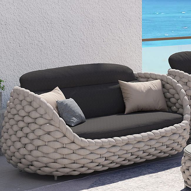 Tropical Patio Sofa Wicker/Rattan Gray Fabric Cushion UV Resistant Outdoor Patio Sofa