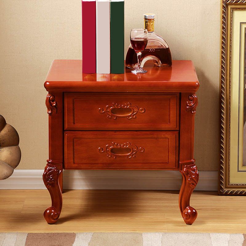 Traditional Solid Wooden Nightstand Lower Shelf Bedside Cabinet with Drawers for Bedroom