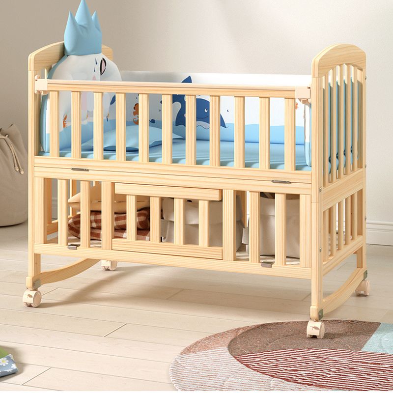 Natural Solid Wood Crib Cradle Square / Rectangle Convertible Crib Cradle