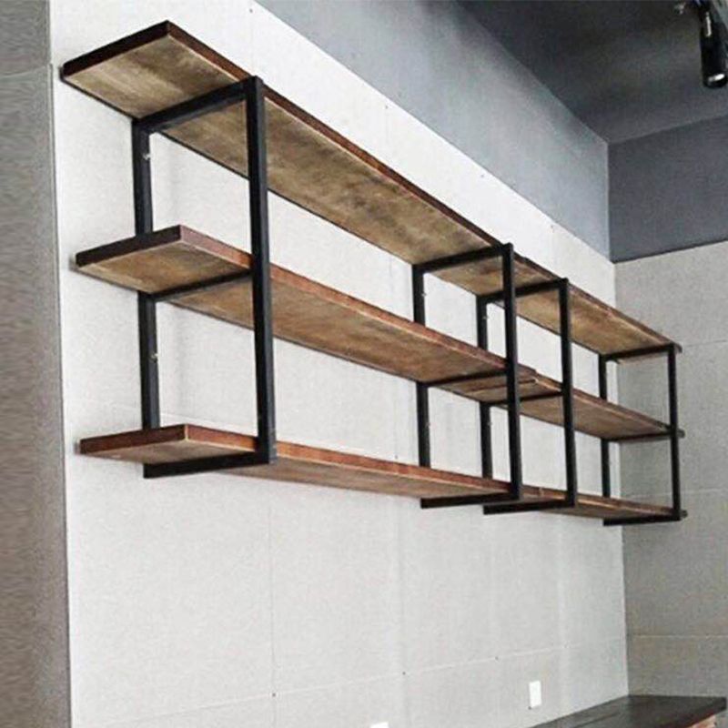 Industrial Style Wood Floating Bookshelf Wall Mounted Bookcase