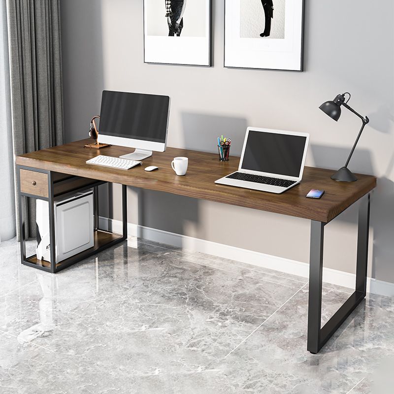 Rectangular Solid Wood Writing Desk Industrial with Metal Legs