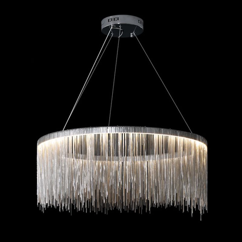 Silver Geometric Pendant Light in Modern Luxury Style Aluminium Tassel Ceiling Light for Commercial Place