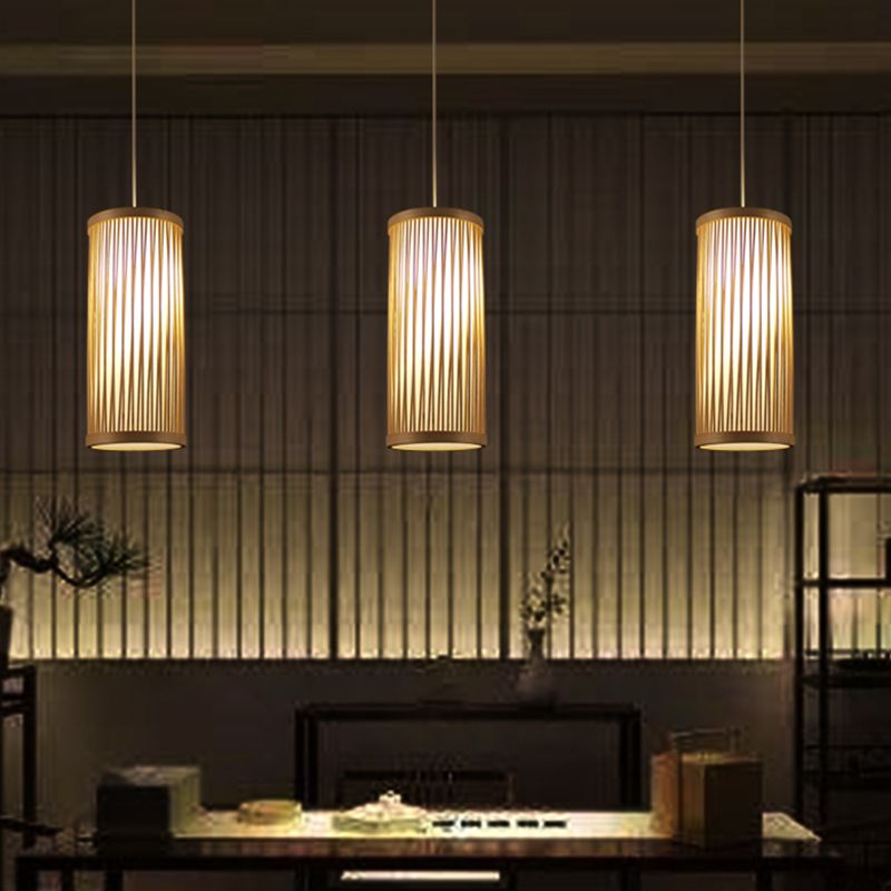 Luce cilindrico Luce giapponese Bamboo 1 Apparecchio di illuminazione a sospensione in legno a testa