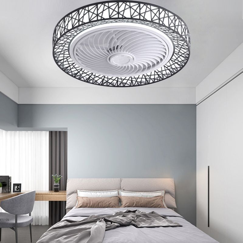 Nest LED Ceiling Fan Modernity Metal Bedroom Semi Flush Mount Light Fixture