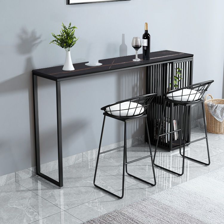 Stone Contemporary Cocktail Bar Table with Storage Rectangle Counter Table