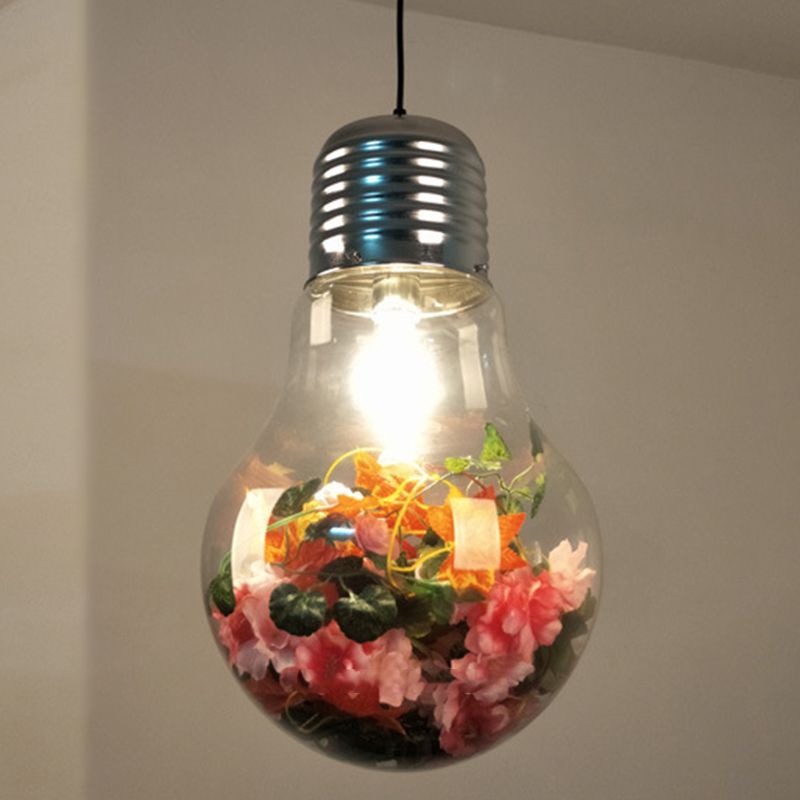 1 Light Bulb Shaped Hanging Pendant Lights Industrial Style Glass Pendant Ceiling Lights