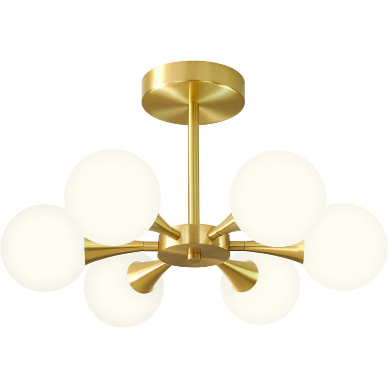 Global Semi Flush Ceiling Light Minimalist Opal Glass Bedroom Flush Light in Brass