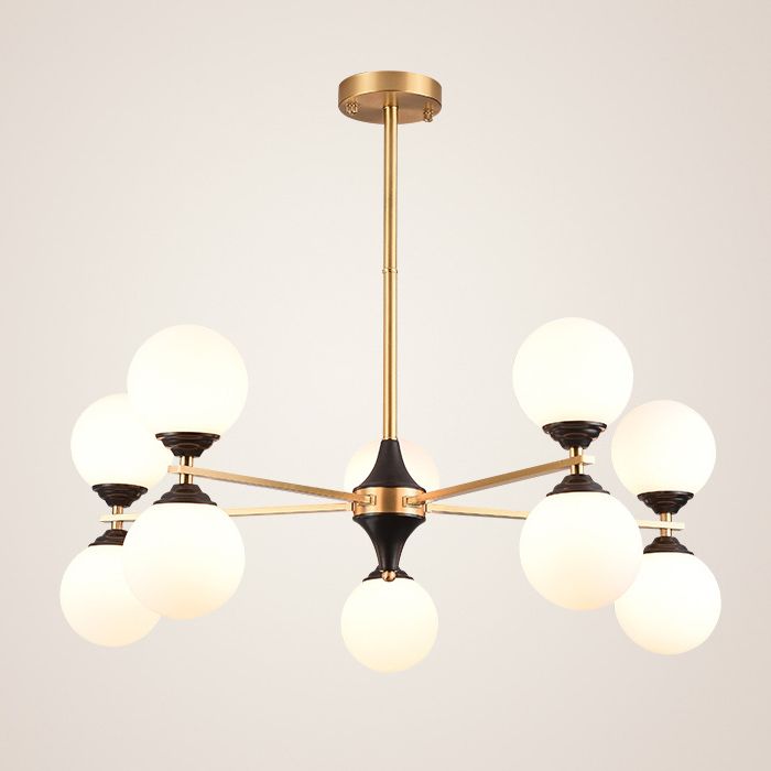 White Glass Chandelier Lighting Fixture Modern Gold Frame Chandelier Pendant Light for Living Room