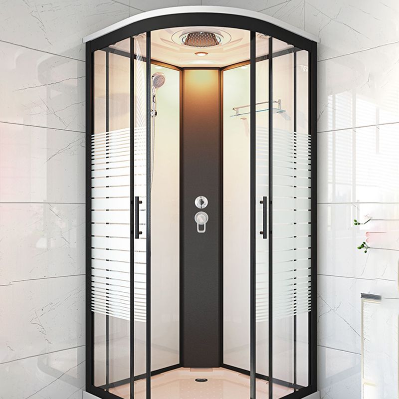 Rounded Double Sliding Shower Stall Striped Tempered Glass Shower Stall