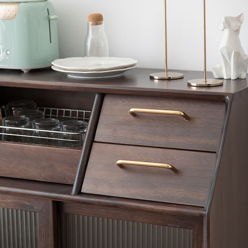 Contemporary Storage Pine Wood Sideboard Cabinet with Glass Doors