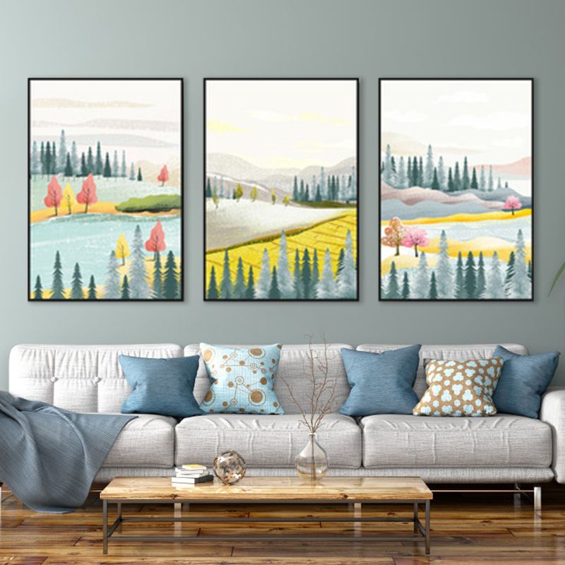 Illustration Trees Wall Art Set Nordic Pretty Scenery Canvas Print in Light Color