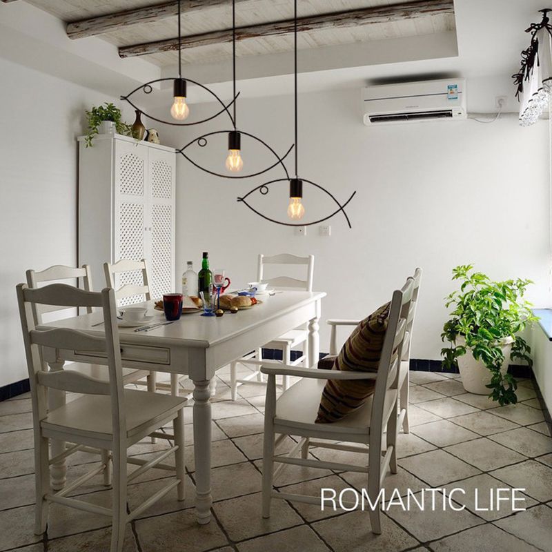 Fish Metal Cipcant Lighting Freeture Sala da pranzo in stile loft Luce a soffitto in nero