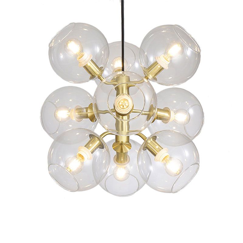 Clear Glass Grape Mini Chandelier 9 Head Post Modern Drop Ceiling Light in Gold Finish