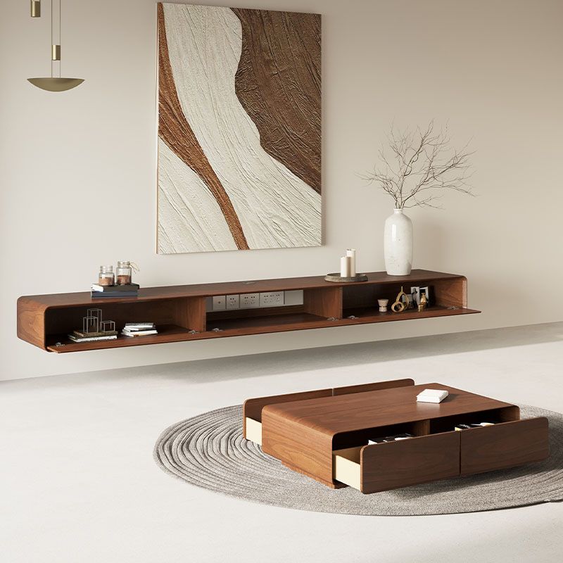 Modern TV Media Stand Wood Wall-mounted TV Console with Doors