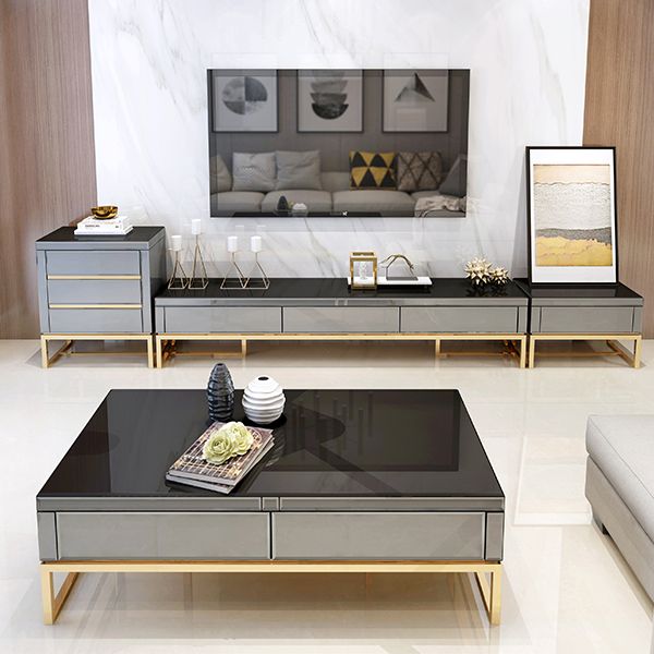 Glass and Metal Stand Console Gorgeous Style Household Simple Closed TV Cabinet