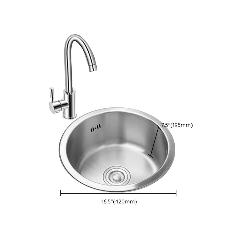 Round Kitchen Sink Stainless Steel Drop-In Basket Strainer Kitchen Sink with Faucet