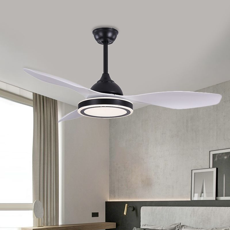 48" Wide LED Circular Ceiling Fan Light Modern Black Acrylic Semi Flush Mount Lighting for Living Room, 3 Blades