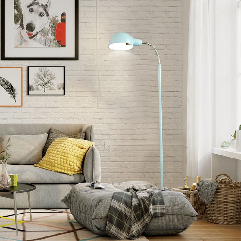 Metal Dome Shade Floor Lamp Contemporary 1-Head Standing Light with Flexible Gooseneck Arm