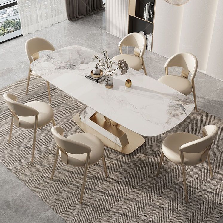 Luxury 1/4/5/7/9 Pieces Dining Set Sintered Stone Dining Table with Leather Chairs