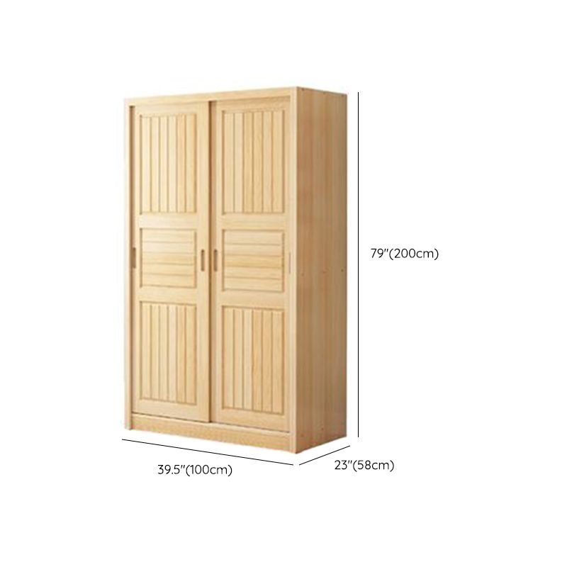 Pine Solid Wood Kids Closet Light Wood Cloth Rod Included Wardrobe Closet