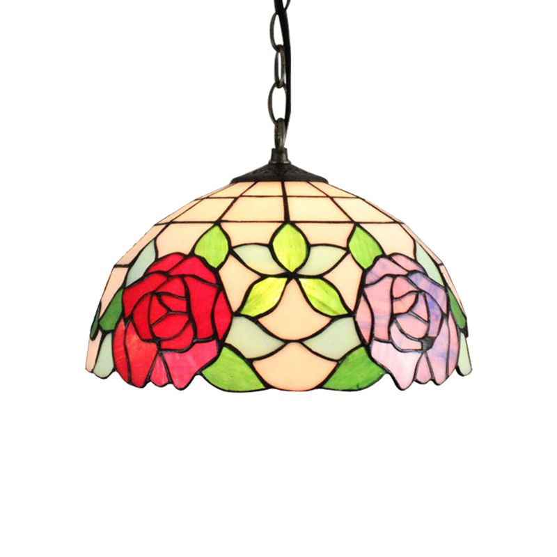 1 bol à la tête suspension de lampe baroque noir tachée noire en suspension avec motif de rose rouge / rose