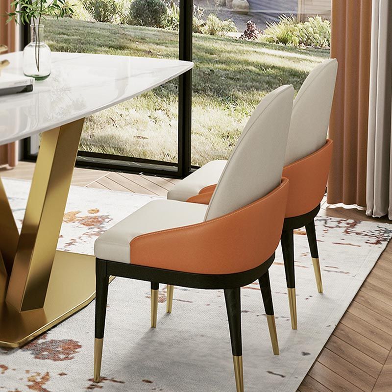 Glam Dining Side Chair Leather Dining Chair with Solid Wood Legs