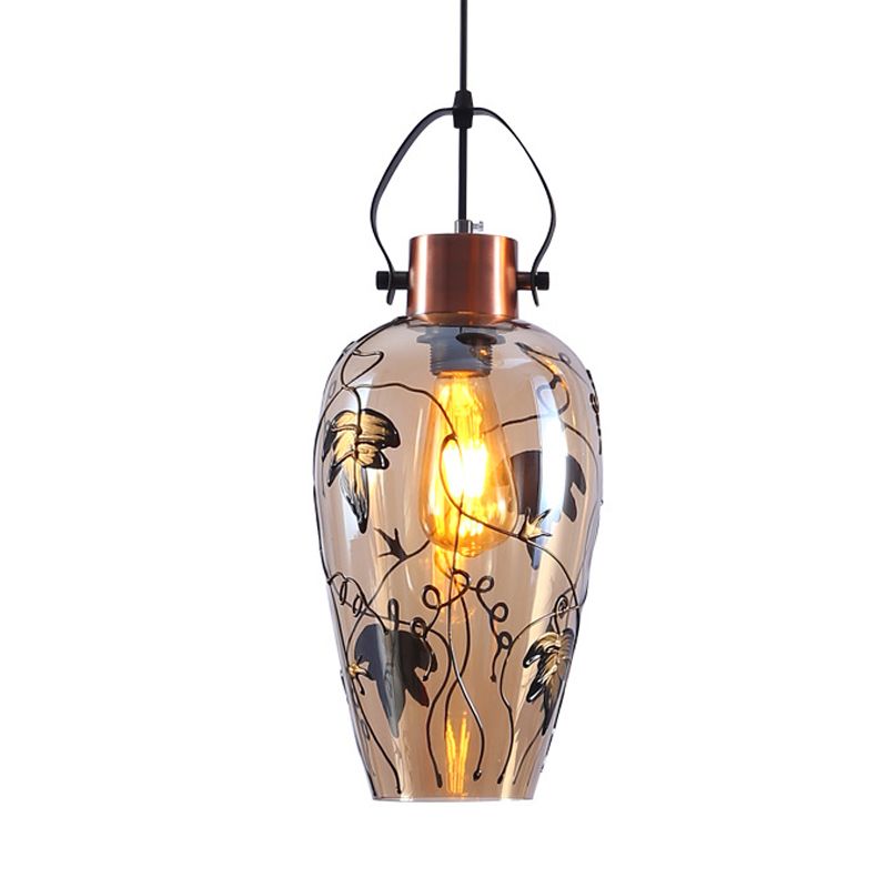 1 bol Pot plafondlamp traditionele koperen glashanglampkit met esdoornbladpatroon