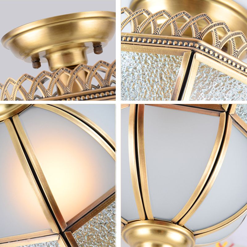 Glass Close to Ceiling Light Traditional Brass Faceted Aisle Semi Mount Lighting