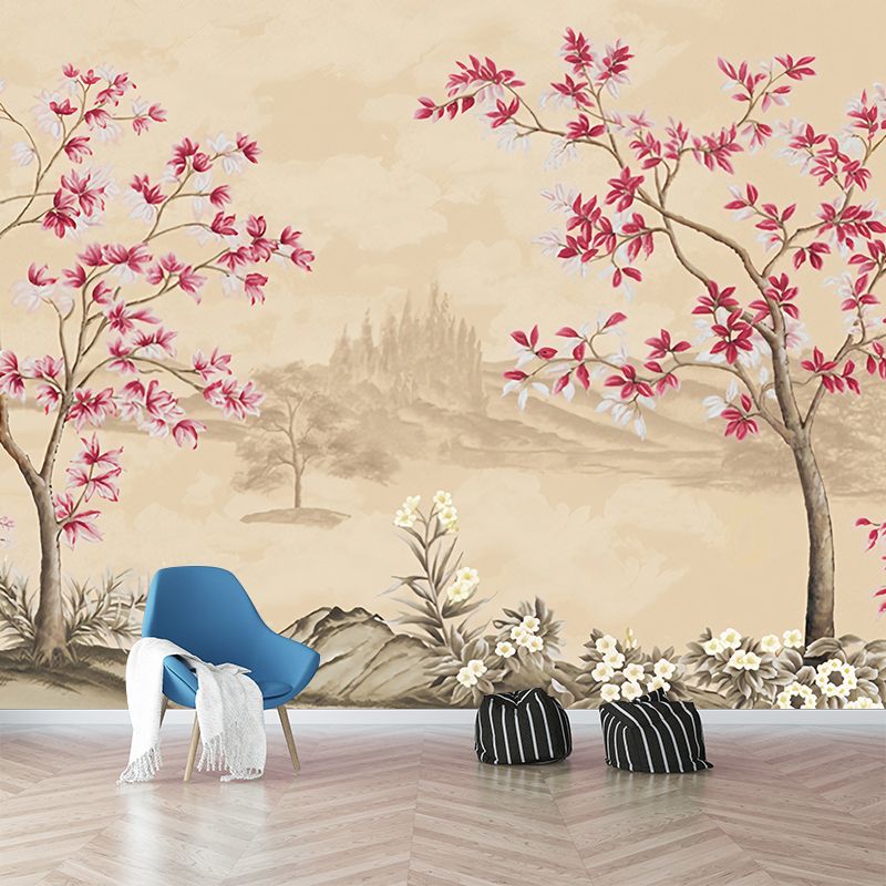 Chinese Lake Scenic Wall Murals Pastel Color Moisture Resistant Wall Covering for Accent Wall