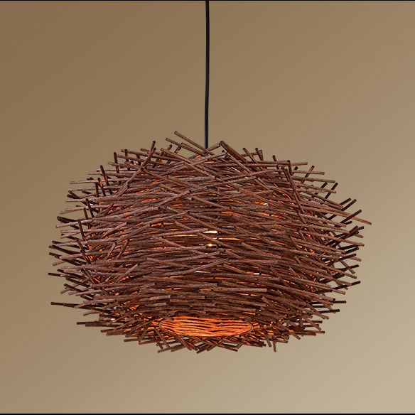 Asia Style Bird Nest Hanging Light Fixture Wood Dinning Room Pendant Lighting Fixture