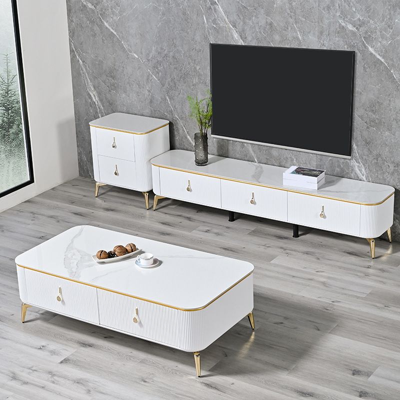 Glam Enclosed Storage Media Console Stone TV Stand with Drawers